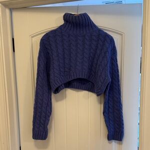 Olivaceous Deep Blue Cropped Turtleneck Sweater